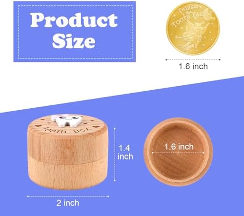 Wooden tooth storage box with gold fairy coin and storage bag