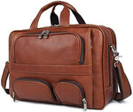 Detailed view of metal zippers on Augus leather briefcase