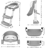 Adjustable height legs and wide non-slip steps on the gray blue toddler toilet chair.