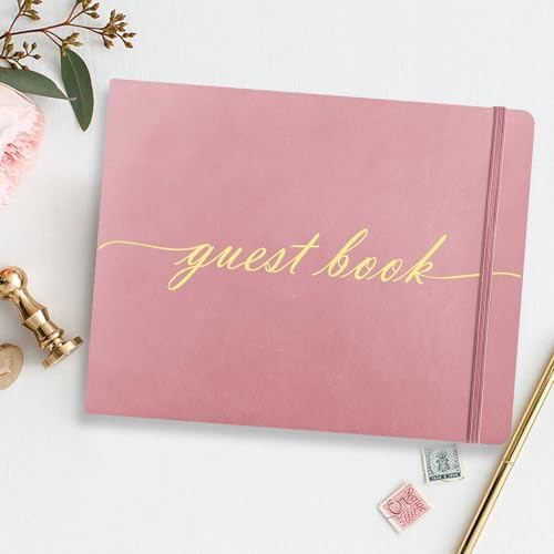 Side view of Noyaryjour pink hardcover guest book