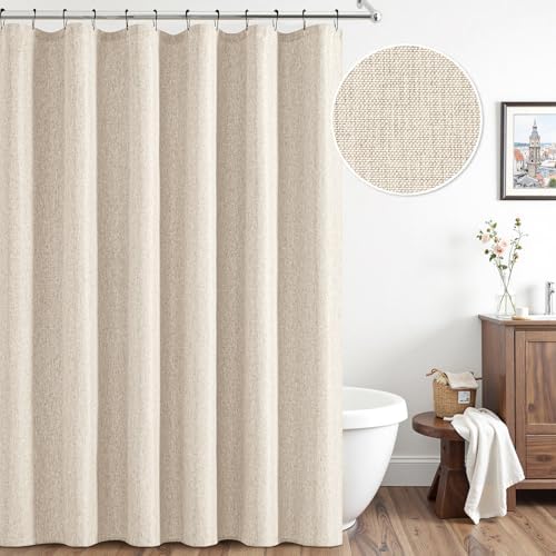 ANRODUO boho farmhouse fabric shower curtain close up texture detail