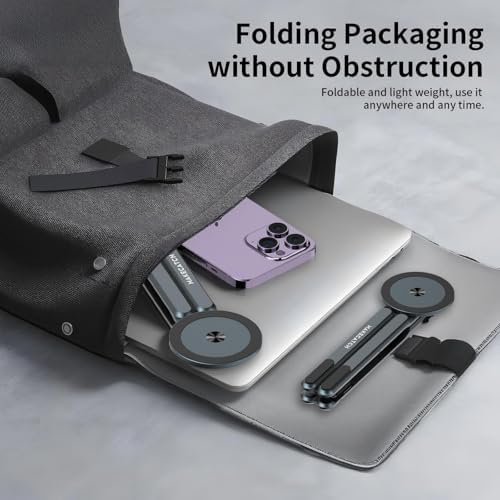 Makecatch multi-functional magnetic stand being used in an extended handheld setup for mobile vlogging and photography.