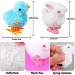 Vibrant multicolored clockwork jumping bunny toy showing the mechanical side winding knob