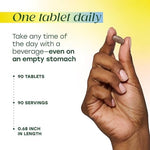 Side angle of the amber glass bottle containing ninety gentle whole food iron tablets