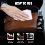 Whites Pearl suede bag protector bottle showcasing ingredients and application steps