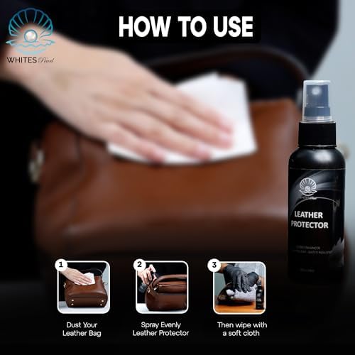 Whites Pearl suede bag protector bottle showcasing ingredients and application steps