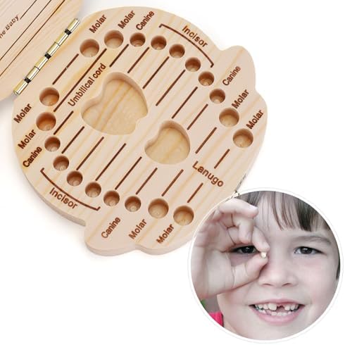 NASHRIO Baby Tooth Box Wooden Kids Keepsake Organizer Gift for Baby Teeth, Cute Children Tooth Container with Tweezers to Keep the Childwood Memory (Boy) - Image 5