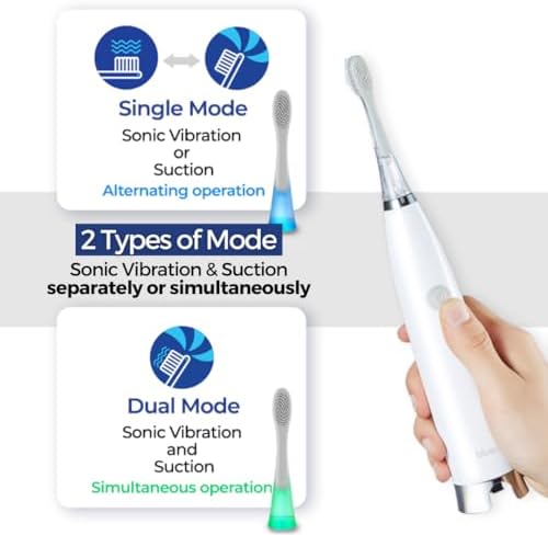 Caregiver using the portable Bluereo G100 electric toothbrush showcasing the integrated water suction system in action.