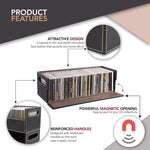 Stock Your Home interlocking media boxes stacked vertically as a disc tower