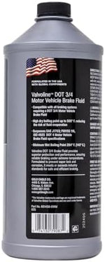 Valvoline full synthetic brake fluid packaging showcasing high boiling point and corrosion protection details.