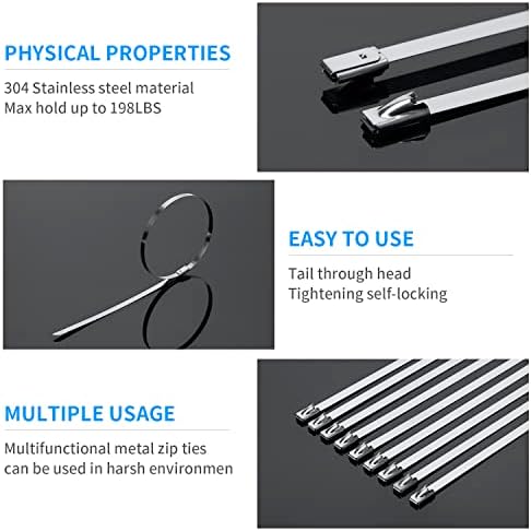 Multi pack of two hundred pieces of XINGO eleven point eight inch metal zip ties laid out.