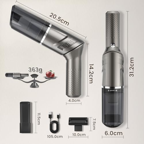 Mzgo handheld vacuum with ninety degree adjustable handle rotated for tight angles
