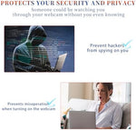 Three count pack of premium ABS plastic webcam privacy blockers displaying the secure adhesive backing.