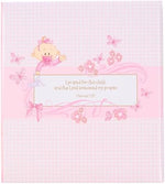 Our Baby Girl memory book showing open pages with pink gingham design and scripture verses
