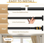 Components of the ZipGlo 3-piece adjustable tension curtain rod