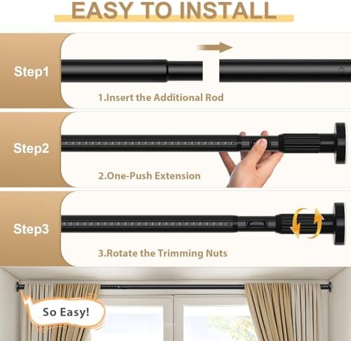 Components of the ZipGlo 3-piece adjustable tension curtain rod