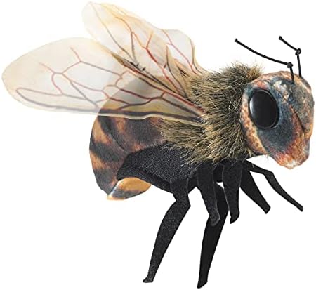 Folkmanis miniature bee plush puppet being held on a finger for storytelling