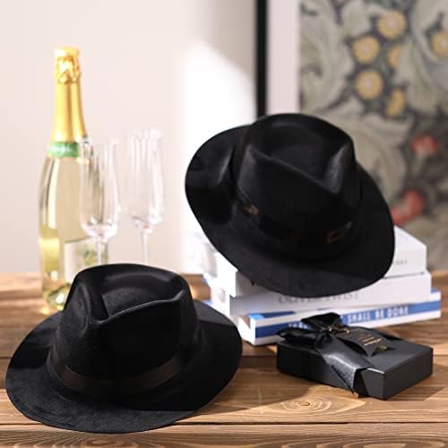 Sureio 12 Pieces Gangster Hat classic black fedora design