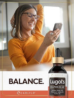 Carlyle Lugols Iodine supplement bottle close up detailing product ingredients