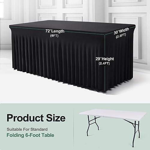 Side view showing how the one-piece skirt hides table legs and supplies