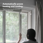 Authentic ecobee smart home entry sensor pack demonstrating proper installation alignment on a door frame.
