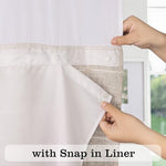 Sheer mesh top window feature on the River Dream farmhouse shower curtain