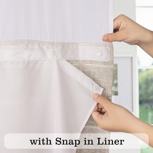 Sheer mesh top window feature on the River Dream farmhouse shower curtain