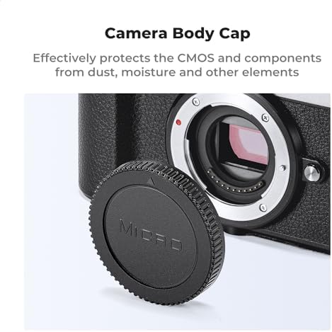 Two packs of K&F Concept camera body covers and rear lens caps arranged with hot shoe protective covers.