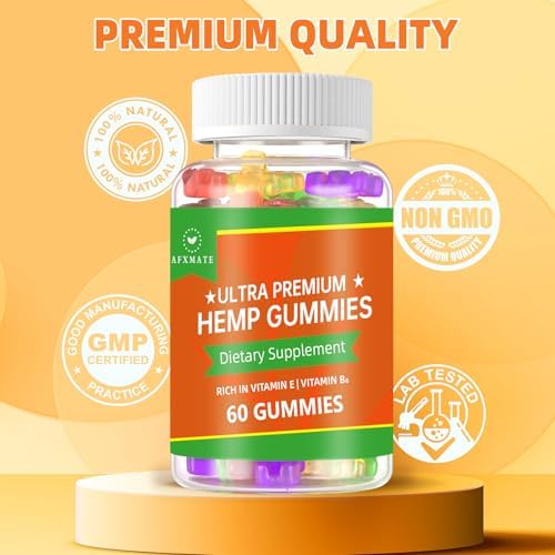 Afxmate hemp seed extract gummies 120 count bottle side view