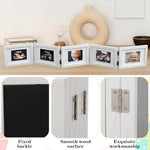 Side profile of the Biubee pregnancy keepsake frame demonstrating how the adjustable wooden panels stand independently.