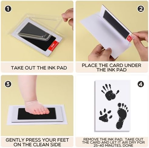 Detailed black baby footprint and dog paw print stamped beautifully on white imprint cards
