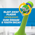 Firefly Clean N Protect kids oral care packaging showing the included AA battery and antibacterial cap