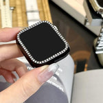 Lesampo golden rhinestone smart watch protector case side profile showing electroplated finish accuracy