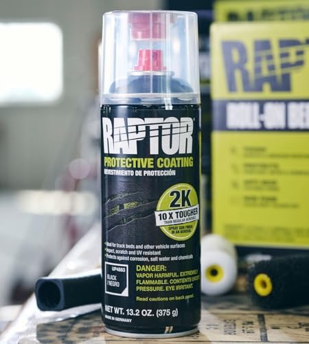 Close up of Raptor 2K aerosol nozzle and textured coating finish