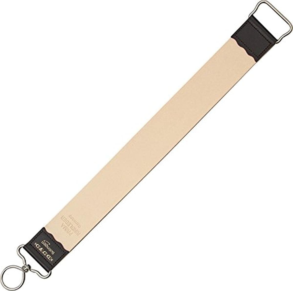 DOVO Razor Strop No Handle front view showing premium Russian cowhide leather texture and heavy duty top swivel hook.