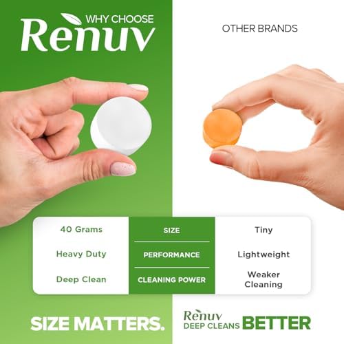 Renuv XL cleaning tablets next to a kitchen sink drain