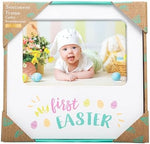 Close up view of the festive pastel lettering on the Kate and Milo holiday frame