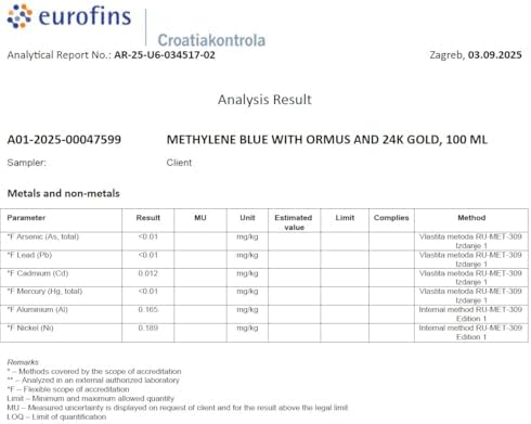 Heiltropfen Methylene Blue And Ormus And Gold glass bottle