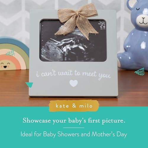 Close up view of the script text and rustic jute bow on the gray baby scan frame