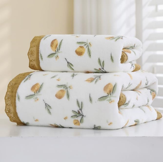 Dropy India luxury lace-trimmed floral bath towel set front view