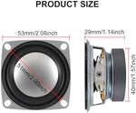 DWEII mini stereo woofer components arranged together demonstrating compact 50mm diameter.