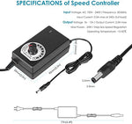 The variable speed control power adapter unit displaying the voltage adjustment dial for fine tuning airflow.