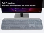 Flexible durable keyboard guard folded inside a travel backpack alongside tech accessories
