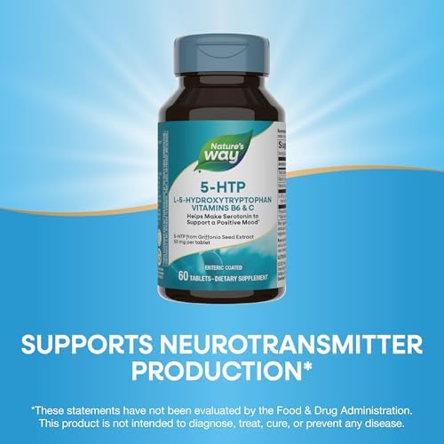 Authentic USA imported Nature's Way 5-HTP bottle showing gluten free and vegetarian certifications