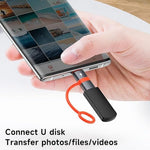 Mcdodo Micro USB connector attached to a keychain utilizing the anti lost loop feature.