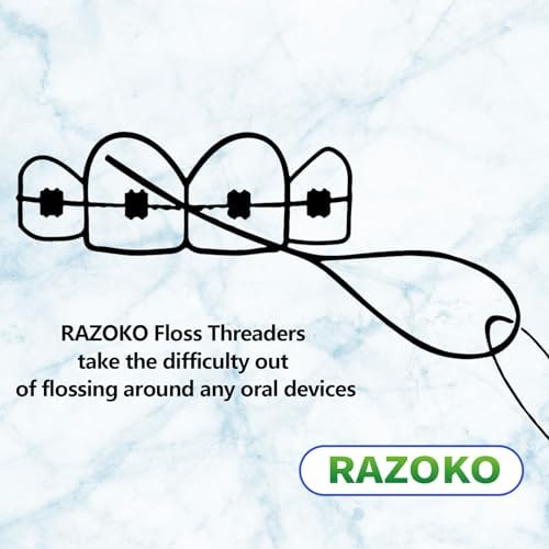 Close up of the thin flexible tip of a RAZOKO dental threader.