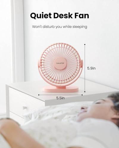 Gaiatop portable table fan pink base view detailing the four anti skid silicone pads
