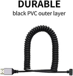 Premium coiled 4K HDMI extender cord extended to show spring flexibility