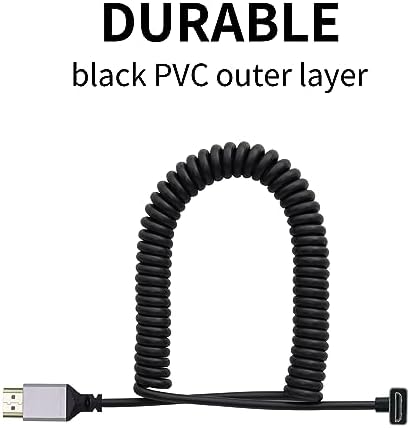 Premium coiled 4K HDMI extender cord extended to show spring flexibility
