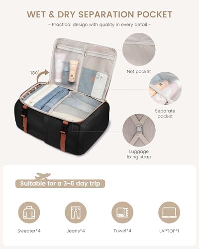 Side profile of LOVEVOOK 40L backpack demonstrating compact depth and water bottle pocket